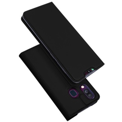 „Dux Ducis“ Skin serijos Samsung Galaxy A40 (A405F) juodas odinis atverčiamas dėklas / Priedai.lt