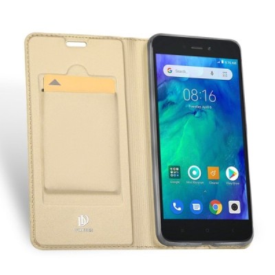 „Dux Ducis“ Skin serijos Xiaomi Redmi Go auksinis odinis atverčiamas dėklas / Priedai.lt
