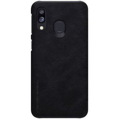 Prabangus „Nillkin“ Qin serijos juodas odinis atverčiamas Samsung Galaxy A40 (A405F) dėklas / Priedai.lt