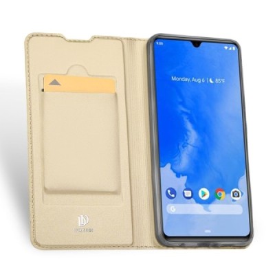 „Dux Ducis“ Skin serijos Samsung Galaxy A70 (A705F) auksinis odinis atverčiamas dėklas / Priedai.lt