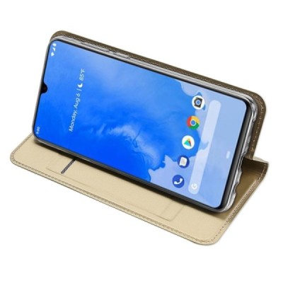 „Dux Ducis“ Skin serijos Samsung Galaxy A70 (A705F) auksinis odinis atverčiamas dėklas / Priedai.lt