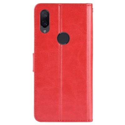 Xiaomi Redmi Note 7 (Redmi Note 7 Pro) atverčiamas raudonas odinis dėklas, knygutė - piniginė / Priedai.lt