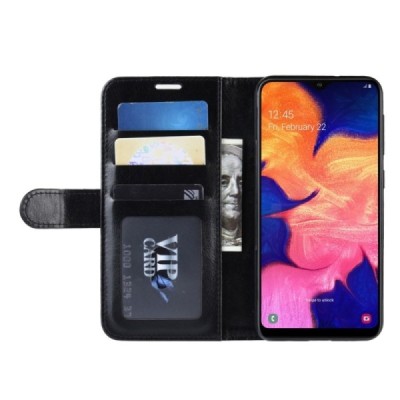 Samsung Galaxy A10 (A105F) atverčiamas juodas odinis dėklas - piniginė / Priedai.lt