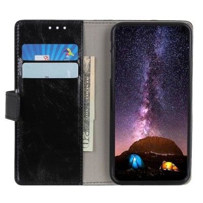 Samsung Galaxy A20e (A202F) atverčiamas juodas odinis dėklas - piniginė / Priedai.lt