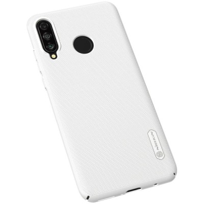 Nillkin Frosted Shield Huawei P30 Lite baltas plastikinis dėklas / Priedai.lt