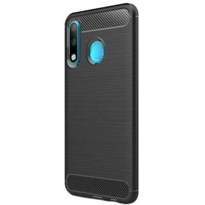 Huawei P30 Lite „Carbon“ kieto silikono TPU juodas dėklas - nugarėlė / Priedai.lt