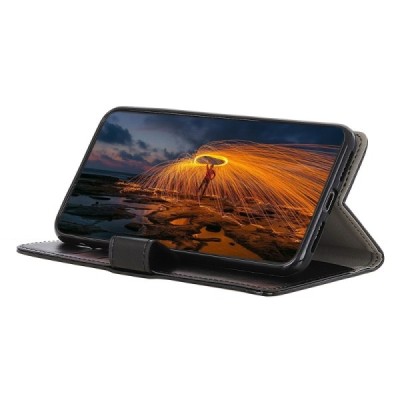 LG Q60 atverčiamas juodas odinis dėklas - piniginė / Priedai.lt