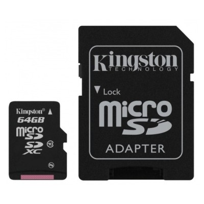„Kingston“ MicroSD atminties kortelė 64 Gb, 10 Klasė su SD adapteriu / Priedai.lt