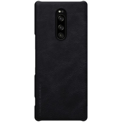 Prabangus „Nillkin“ Qin serijos juodas odinis atverčiamas Sony Xperia 1 (XZ4) dėklas / Priedai.lt