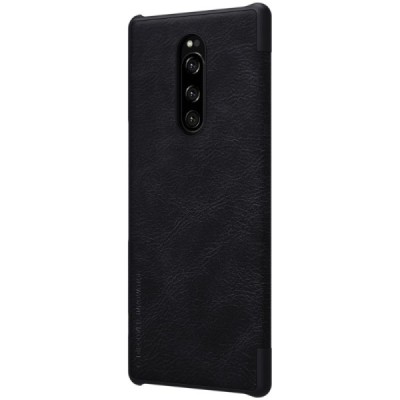 Prabangus „Nillkin“ Qin serijos juodas odinis atverčiamas Sony Xperia 1 (XZ4) dėklas / Priedai.lt