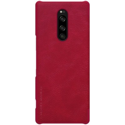 Prabangus „Nillkin“ Qin serijos raudonas odinis atverčiamas Sony Xperia 1 (XZ4) dėklas / Priedai.lt