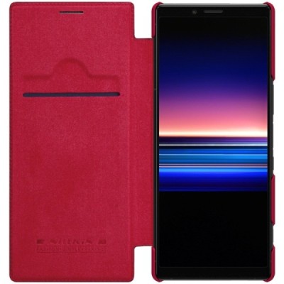 Prabangus „Nillkin“ Qin serijos raudonas odinis atverčiamas Sony Xperia 1 (XZ4) dėklas / Priedai.lt