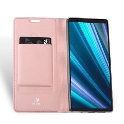 „Dux Ducis“ Skin serijos Sony Xperia 1 (XZ4) rožinis odinis atverčiamas dėklas / Priedai.lt