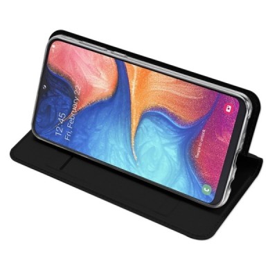 „Dux Ducis“ Skin serijos Samsung Galaxy A20e (A202F) juodas odinis atverčiamas dėklas / Priedai.lt