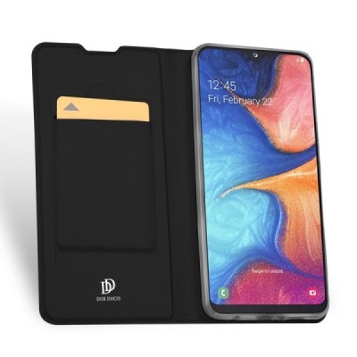„Dux Ducis“ Skin serijos Samsung Galaxy A20e (A202F) juodas odinis atverčiamas dėklas / Priedai.lt