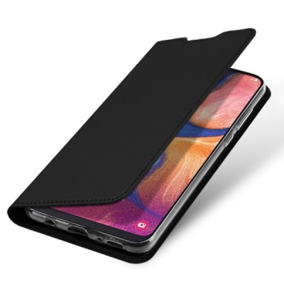 „Dux Ducis“ Skin serijos Samsung Galaxy A20e (A202F) juodas odinis atverčiamas dėklas / Priedai.lt
