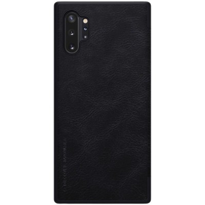 Prabangus „Nillkin“ Qin serijos juodas odinis atverčiamas Samsung Galaxy Note 10+ (N975F) dėklas / Priedai.lt