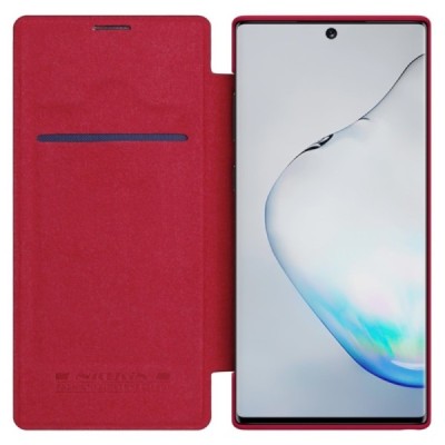 Prabangus „Nillkin“ Qin serijos raudonas odinis atverčiamas Samsung Galaxy Note 10+ (N975F) dėklas / Priedai.lt