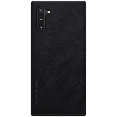 Prabangus „Nillkin“ Qin serijos juodas odinis atverčiamas Samsung Galaxy Note 10 (N970F) dėklas / Priedai.lt
