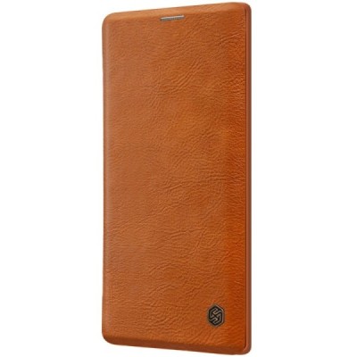 Prabangus „Nillkin“ Qin serijos rudas odinis atverčiamas Samsung Galaxy Note 10 (N970F) dėklas / Priedai.lt