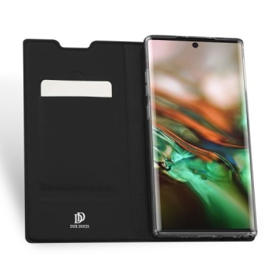 „Dux Ducis“ Skin serijos Samsung Galaxy Note 10 (N970F) juodas odinis atverčiamas dėklas / Priedai.lt