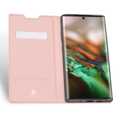 „Dux Ducis“ Skin serijos Samsung Galaxy Note 10 (N970F) rožinis odinis atverčiamas dėklas / Priedai.lt