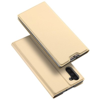 „Dux Ducis“ Skin serijos Samsung Galaxy Note 10 (N970F) auksinis odinis atverčiamas dėklas / Priedai.lt
