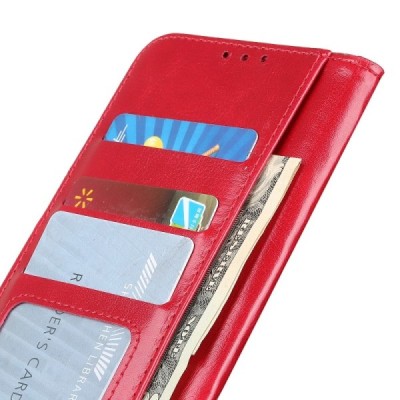 Samsung Galaxy Note 10+ (N975F) atverčiamas raudonas odinis dėklas - piniginė / Priedai.lt