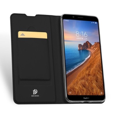 „Dux Ducis“ Skin serijos Xiaomi Redmi 7A juodas odinis atverčiamas dėklas / Priedai.lt