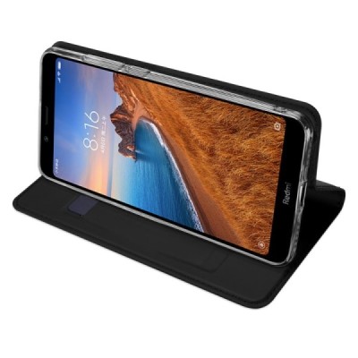 „Dux Ducis“ Skin serijos Xiaomi Redmi 7A juodas odinis atverčiamas dėklas / Priedai.lt