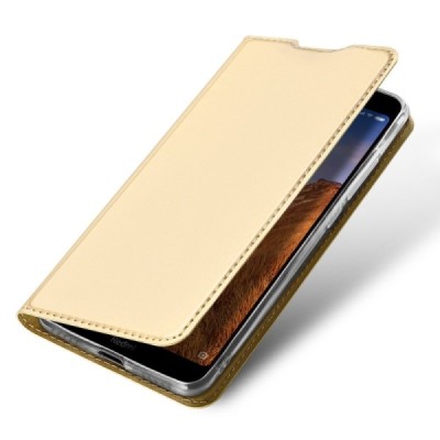 „Dux Ducis“ Skin serijos Xiaomi Redmi 7A auksinis odinis atverčiamas dėklas / Priedai.lt