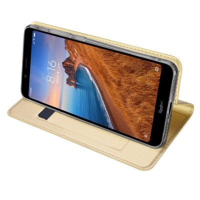 „Dux Ducis“ Skin serijos Xiaomi Redmi 7A auksinis odinis atverčiamas dėklas / Priedai.lt