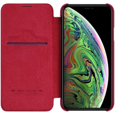 Prabangus „Nillkin“ Qin serijos raudonas odinis atverčiamas Apple iPhone 11 dėklas / Priedai.lt