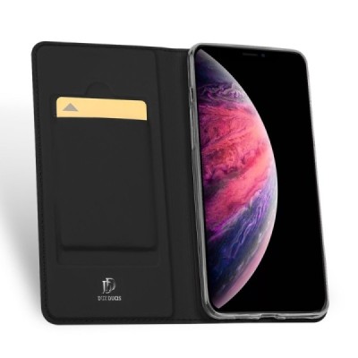 „Dux Ducis“ Skin serijos Apple iPhone 11 Pro Max juodas odinis atverčiamas dėklas / Priedai.lt