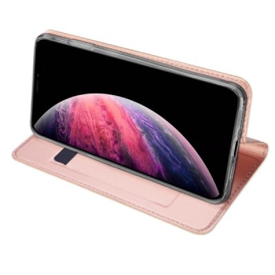 „Dux Ducis“ Skin serijos Apple iPhone 11 Pro Max rožinis odinis atverčiamas dėklas / Priedai.lt