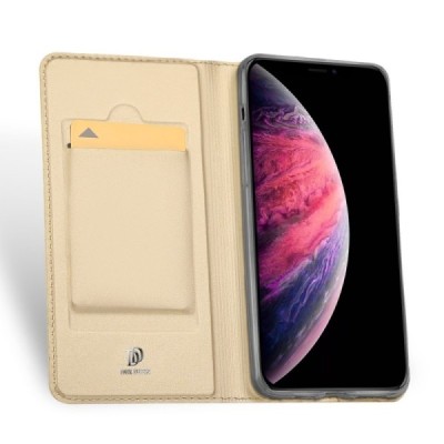 „Dux Ducis“ Skin serijos Apple iPhone 11 Pro Max auksinis odinis atverčiamas dėklas / Priedai.lt