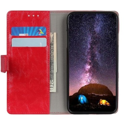 Apple iPhone 11 Pro Max atverčiamas raudonas odinis dėklas - piniginė / Priedai.lt