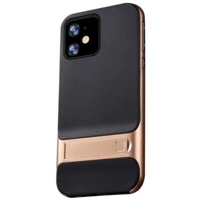 „Kickstand“ sustiprintos apsaugos Apple iPhone 11 auksinis kieto silikono (TPU) ir plastiko dėklas / Priedai.lt