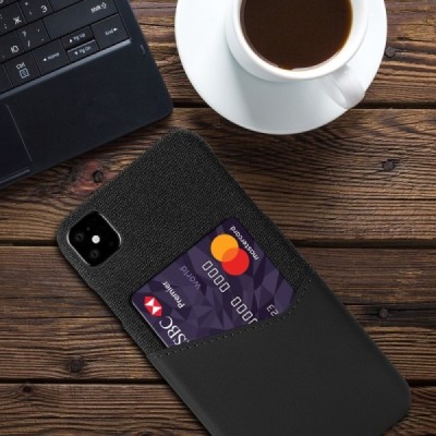 „KSQ“ Shell Apple iPhone 11 juodas odinis dėklas - nugarėlė su kišenėle kortelėms / Priedai.lt
