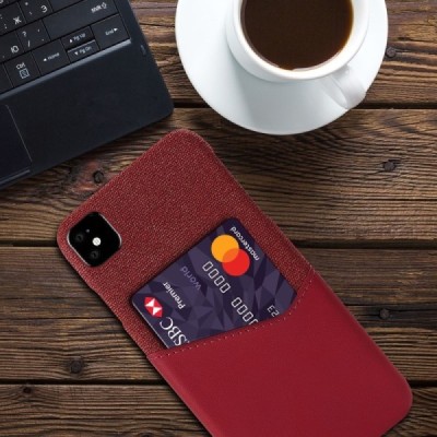 „KSQ“ Shell Apple iPhone 11 raudonas odinis dėklas - nugarėlė su kišenėle kortelėms / Priedai.lt