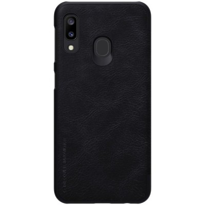 Prabangus „Nillkin“ Qin serijos juodas odinis atverčiamas Samsung Galaxy A20e (A202F) dėklas / Priedai.lt