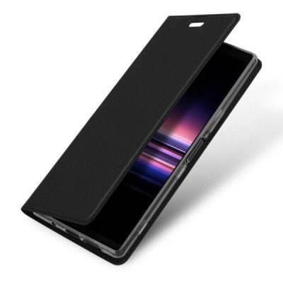 „Dux Ducis“ Skin serijos Sony Xperia 5 juodas odinis atverčiamas dėklas / Priedai.lt