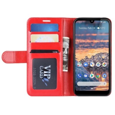 Nokia 4.2 (2019) atverčiamas raudonas odinis dėklas - piniginė / Priedai.lt