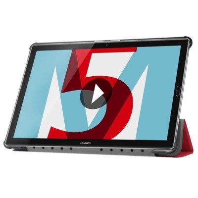 Huawei MediaPad M5 10.8 (MediaPad M5 10 Pro) atverčiamas raudonas odinis dėklas - knygutė / Priedai.lt