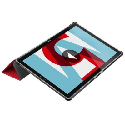 Huawei MediaPad M5 10.8 (MediaPad M5 10 Pro) atverčiamas raudonas odinis dėklas - knygutė / Priedai.lt