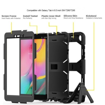 Samsung Galaxy Tab A 8.0 (T290, T295) sustiprintos apsaugos dėklas - juodas - nugarėlė / Priedai.lt