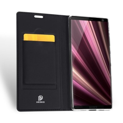 Sony Xperia 10 (XA3) „Dux Ducis“ Skin serijos juodas odinis atverčiamas dėklas - knygutė | Priedai.lt