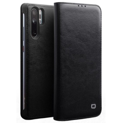 Huawei P30 Pro „QIALINO“ atverčiamas juodas odinis dėklas - knygutė / Priedai.lt