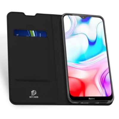 „Dux Ducis“ Skin serijos Xiaomi Redmi 8 juodas odinis atverčiamas dėklas / Priedai.lt