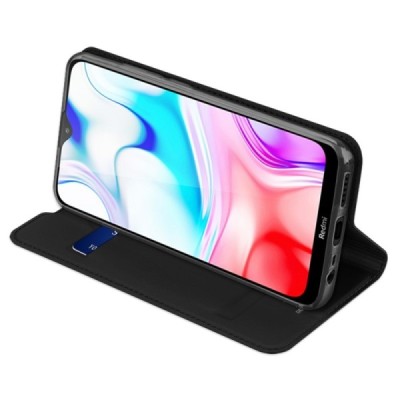 „Dux Ducis“ Skin serijos Xiaomi Redmi 8 juodas odinis atverčiamas dėklas / Priedai.lt